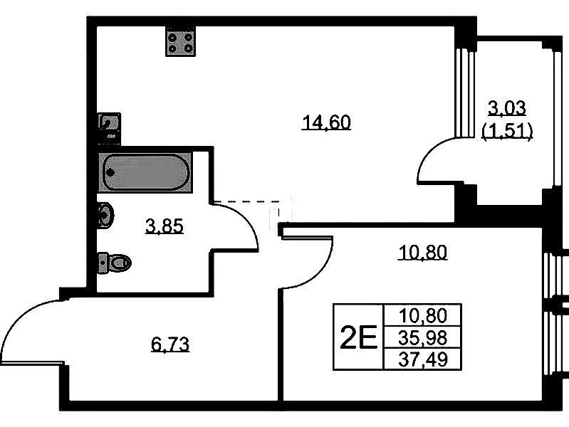 1-комнатная квартира 37.49 м², 3/15 эт., ЖК «GloraX Парголово»